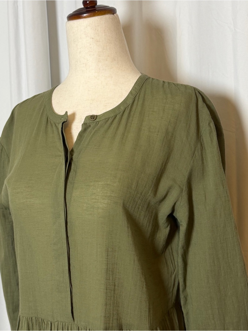 Jenni Kayne James Tiered Dress XS Moss Green Cotton Linen Midi A-Line - Picture 7 of 13